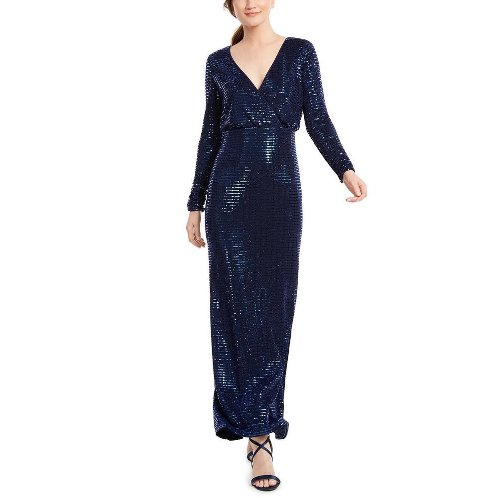 Vince Camuto Womens Navy Metallic Long Gown Evening Dress NWT